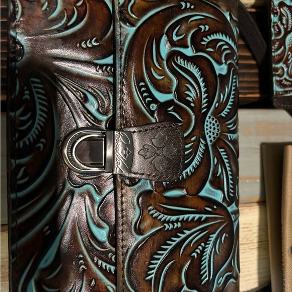 Patricia Nash Brown and Turquoise Embossed Leather Bag Set - Picture 5 of 5
